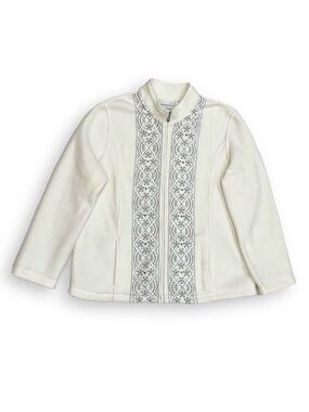 Alfred Dunner Cream Fair Isle Fleece Full Zip Jacket Large